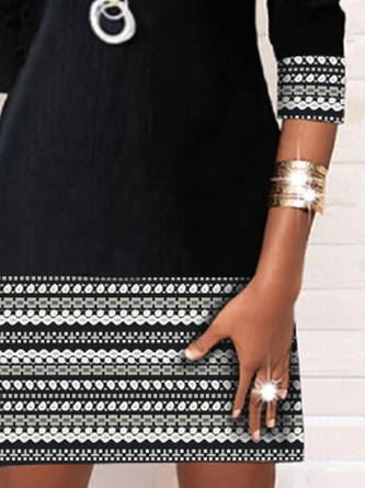 Crew Neck Geometric Casual Dress 7 Crew Neck Geometric Casual Dress - Image 7