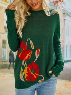Floral Long Sleeve Sweater -Zolucky Sales Store 5238e54b892172c2bbc2e30c2261fd6e