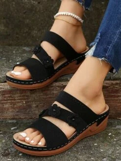 Pu Plain Wedge Heel Slide Sandals -Zolucky Sales Store 5265eecd28a6df737b81e3efce800aa8