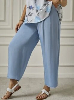 Plus Size Loose Casual Plain Pants -Zolucky Sales Store 5274e49e7da89dbb9a2c5357eea3b469