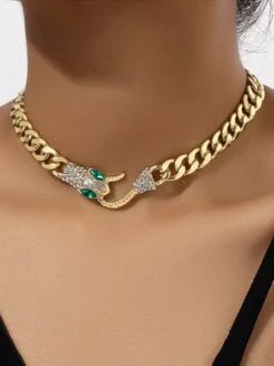 Rhinestone Snake Necklace Fashion Party Metal Chain Choker