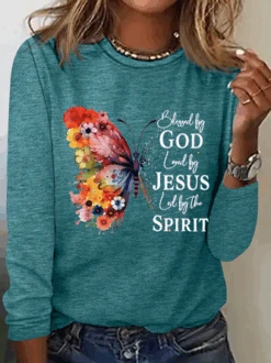 Blessed By God Loved By Jesus Led By The Spirit Cotton-Blend Casual Butterfly Print Long Sleeve Shirt -Zolucky Sales Store 52edaa32afd4badc43f63eb9fdc3dd27