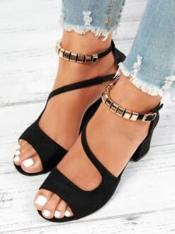 Beads Decor Chunky Heel Ankle Strap Sandals -Zolucky Sales Store 5329bc9f3f9781e81f2d02b77c15b209