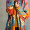 Multicolor Abstract Print Casual Loose Knitted Jersey H-Line Cardigan