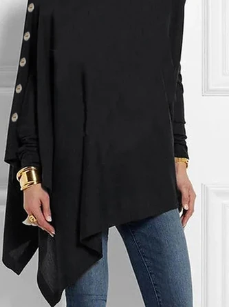 Plus Size Plain Buttoned Long Sleeve Tunic Daily Casual A-Line Turtleneck Mid-long Shirt 3 Plus Size Plain Buttoned Long Sleeve Tunic Daily Casual A-Line Turtleneck Mid-long Shirt - Image 3