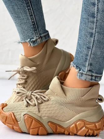 Color Block All Season Mesh Fabric Casual Flyknit Sneakers 4 Color Block All Season Mesh Fabric Casual Flyknit Sneakers - Image 4