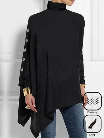 Plus Size Plain Buttoned Long Sleeve Tunic Daily Casual A-Line Turtleneck Mid-long Shirt 1 Plus Size Plain Buttoned Long Sleeve Tunic Daily Casual A-Line Turtleneck Mid-long Shirt