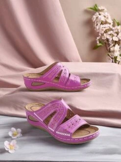 Floral Embroidered Cutout Boho Casual Wedge Slides -Zolucky Sales Store 53845ef4b64a51b9dd40ffe2e115e038