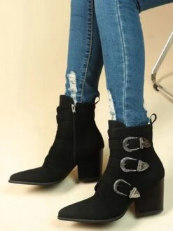 Vintage Multi Buckle Chunky Heel Boots -Zolucky Sales Store 53a83e2dc659448fa5e16cfd2e38a349 1699326794498