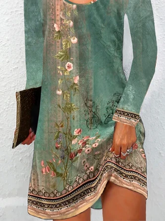 Plus Size Long Sleeve Casual Ethnic Printed Dress 3 Plus Size Long Sleeve Casual Ethnic Printed Dress - Image 3