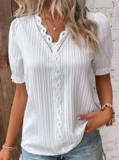 V Neck Plain Lace Elegant Shirt -Zolucky Sales Store 542b3d351bae52507441842c6153b0d5