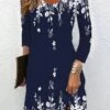 Floral Crew Neck Casual Jersey Long Sleeve H-Line Midi Dress
