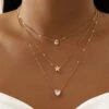 Multi Layer Pentagram Love Water Drop Pendant Necklace