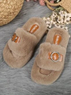 Casual Color Block Buckle Comfy Fluffy Slippers -Zolucky Sales Store 55245fb7bea7b18d14c202e1b729367d