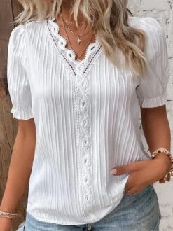 Plus Size Casual Lace Plain Shirt