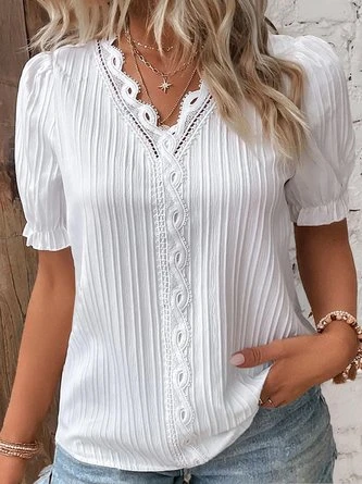 Plus Size Casual Lace Plain Shirt 1 Plus Size Casual Lace Plain Shirt