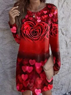 Heart/Cordate Casual Crew Neck Dress