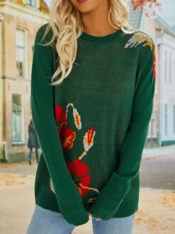 Floral Long Sleeve Sweater -Zolucky Sales Store 5727351a4957b1d42a6148885ba9a27b
