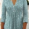 Plus Size Geometric Printed Jersey Casual Three Quarter Sleeve Top