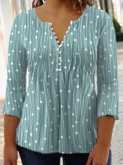 Plus Size Geometric Printed Jersey Casual Three Quarter Sleeve Top