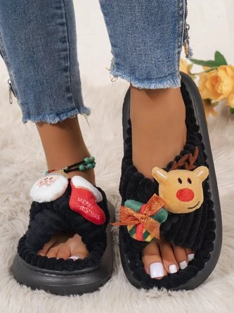Christmas Santa Claus Elk Bow Cross-strap Plush Slippers 12 Christmas Santa Claus Elk Bow Cross-strap Plush Slippers - Image 12