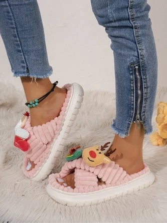 Christmas Santa Claus Elk Bow Cross-strap Plush Slippers 8 Christmas Santa Claus Elk Bow Cross-strap Plush Slippers - Image 8