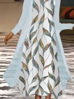 Two Piece Leaf Sleeveless Round Neck Printed Dress With Long Sleeve Outwear -Zolucky Sales Store 58bfb8cdcfb3cdc12c6a0353ed4998b9