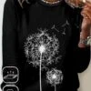 Plus Size Loose Casual Dandelion Crew Neck T-Shirt