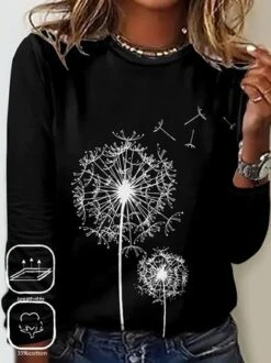 Plus Size Loose Casual Dandelion Crew Neck T-Shirt