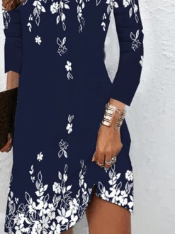 Floral Crew Neck Casual Jersey Long Sleeve H-Line Midi Dress -Zolucky Sales Store 5928f79f6d1efd5c89e9e27909f9effb