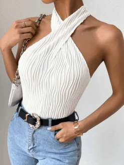 Casual Jacquard Halter Tight Tank Top -Zolucky Sales Store 59508fa788a5375d58fcc7518a479744