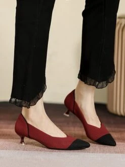Women Minimalist Color-block Breathable Mesh Fabric Kitten Heel Pumps -Zolucky Sales Store 598ff56ad252092a4d5592629a5f4f93