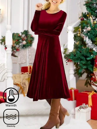 Plus Size Christmas Velvet Daily Casual Plain Crew Neck A-Line Long Sleeve Maxi Dress 1 Plus Size Christmas Velvet Daily Casual Plain Crew Neck A-Line Long Sleeve Maxi Dress