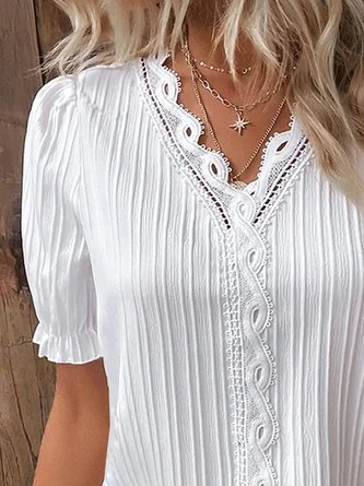 Plus Size Casual Lace Plain Shirt 2 Plus Size Casual Lace Plain Shirt - Image 2