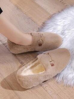 Casual Metal Decor Warmth Furry Slip On Shoes -Zolucky Sales Store 5a2fd050fe7bbde57ee770f3bcbe20b9