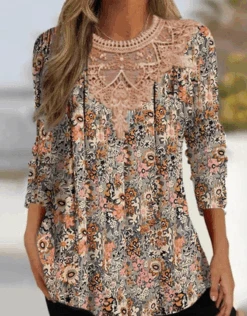Lace Disty Floral Casual T-Shirt