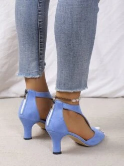 Black Suede Cutout Strap Peep Toe Mid Heel Sandals -Zolucky Sales Store 5be0c795a9d8a9f112ff3bc4e394d891