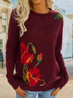 Floral Long Sleeve Sweater -Zolucky Sales Store 5c4e933a5c259a47255705e823131e4b