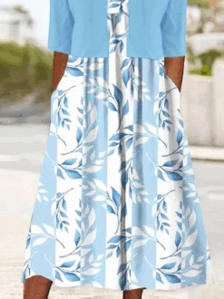 Plus Size Casual Loose Dress With Crew Neck Coat Leaf Graphic Half Sleeve Two-Piece Set -Zolucky Sales Store 5c5817cb65075c829d60267da8f81a0c