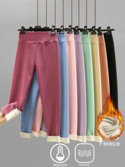 Knitted Winter Fleece High Elasticity Tight Plain Warmth Daily Casual Leggings