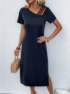 Casual Plain Asymmetrical Jersey Dress With No -Zolucky Sales Store 5d8414b3c44ef47570e283843b8d12de