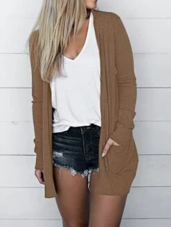 Jersey Loose Pocket Stitching Plain H-Line Casual Long Sleeve Kimono -Zolucky Sales Store 5d9a8bc8e3cd2408d5f425af85c57cc9