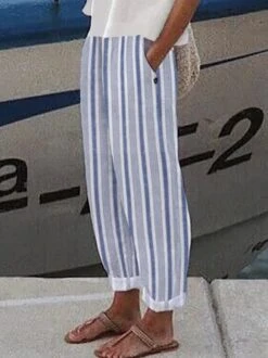 Plus Size Casual Loose Striped Pants