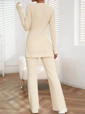 Plain Long Sleeve Crew Neck Casual Two Piece Set 3 Plain Long Sleeve Crew Neck Casual Two Piece Set - Image 3