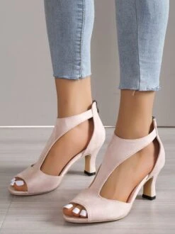 Black Suede Cutout Strap Peep Toe Mid Heel Sandals -Zolucky Sales Store 5ed941217d5a9a74af7fdf901a010e89