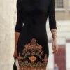 Crew Neck Casual Ethnic Tunic Dress