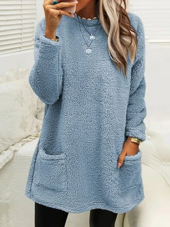 Plush Crew Neck Casual Thermal Dress 5 Plush Crew Neck Casual Thermal Dress - Image 5