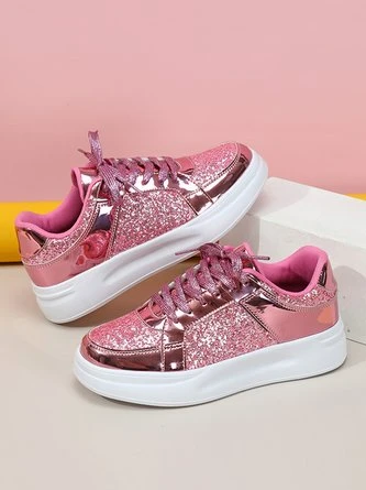 Women Fashion Glitter Paneled Lace-Up Skate Shoes 20 Women Fashion Glitter Paneled Lace-Up Skate Shoes - Image 20