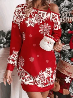 Crew Neck Christmas Loose Casual Dress