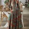 New Women Chic Vintage Boho Hippie Shift Holiday Floral 3/4 Sleeve Weaving Dress